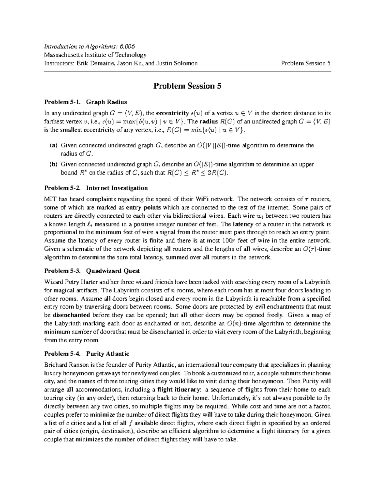 MIT 6.006 Problem Set 5: Algorithms for Graphs and Puzzles - Studocu
