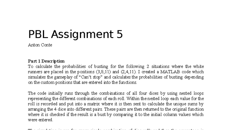 PBL Assignment 5: Probability Simulation of Busting in Dice Rolls - Studocu