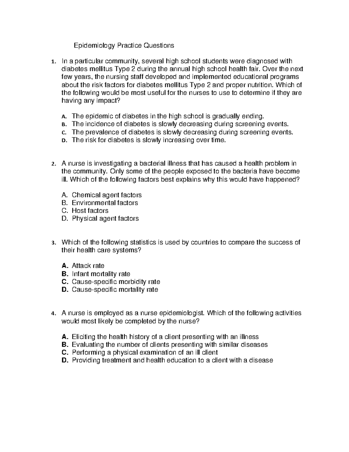 Fall 2022 Week 2 Epidemiology Practice Qs and Dengue Info - Studocu