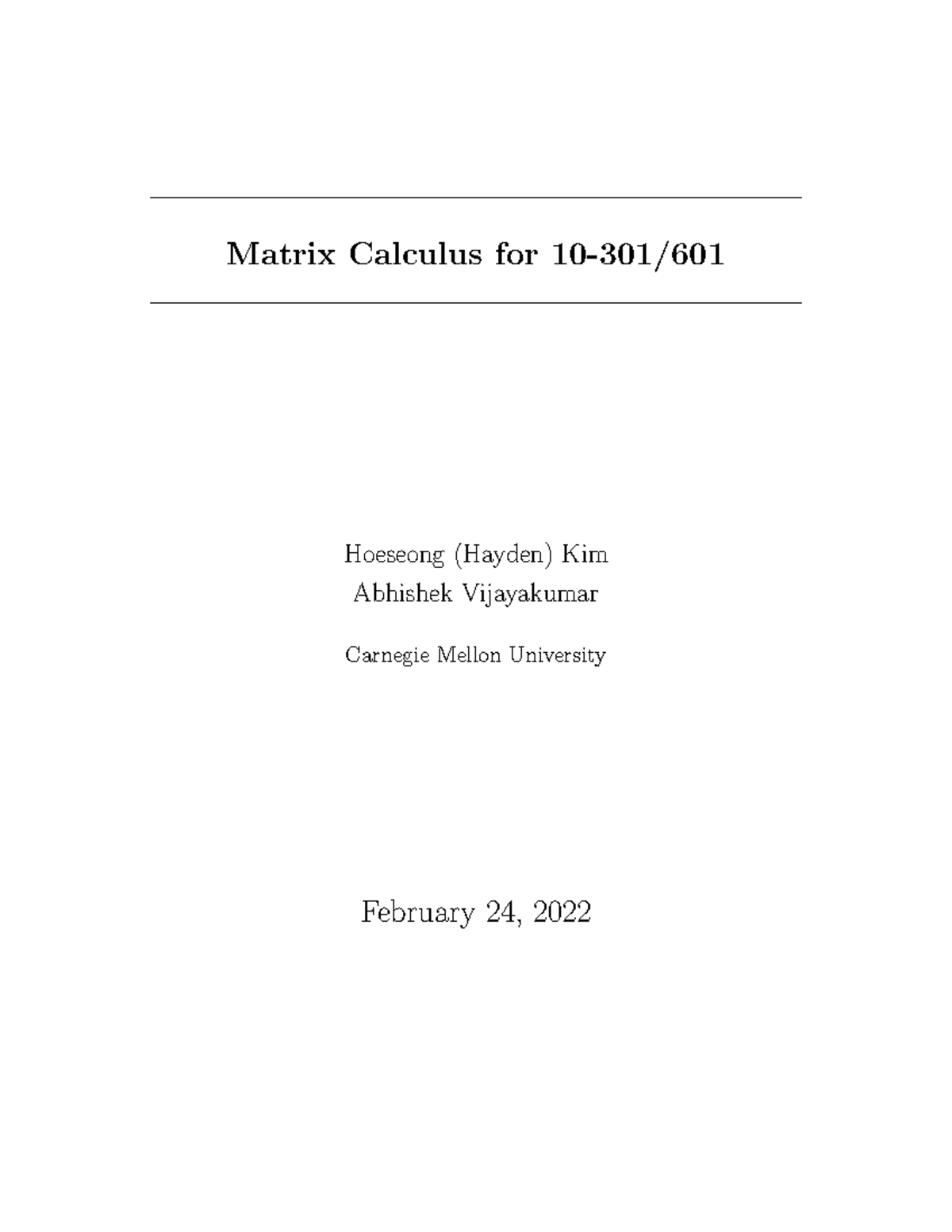 Matrix Calculus Overview for 10601: Key Concepts and Exercises - Studocu