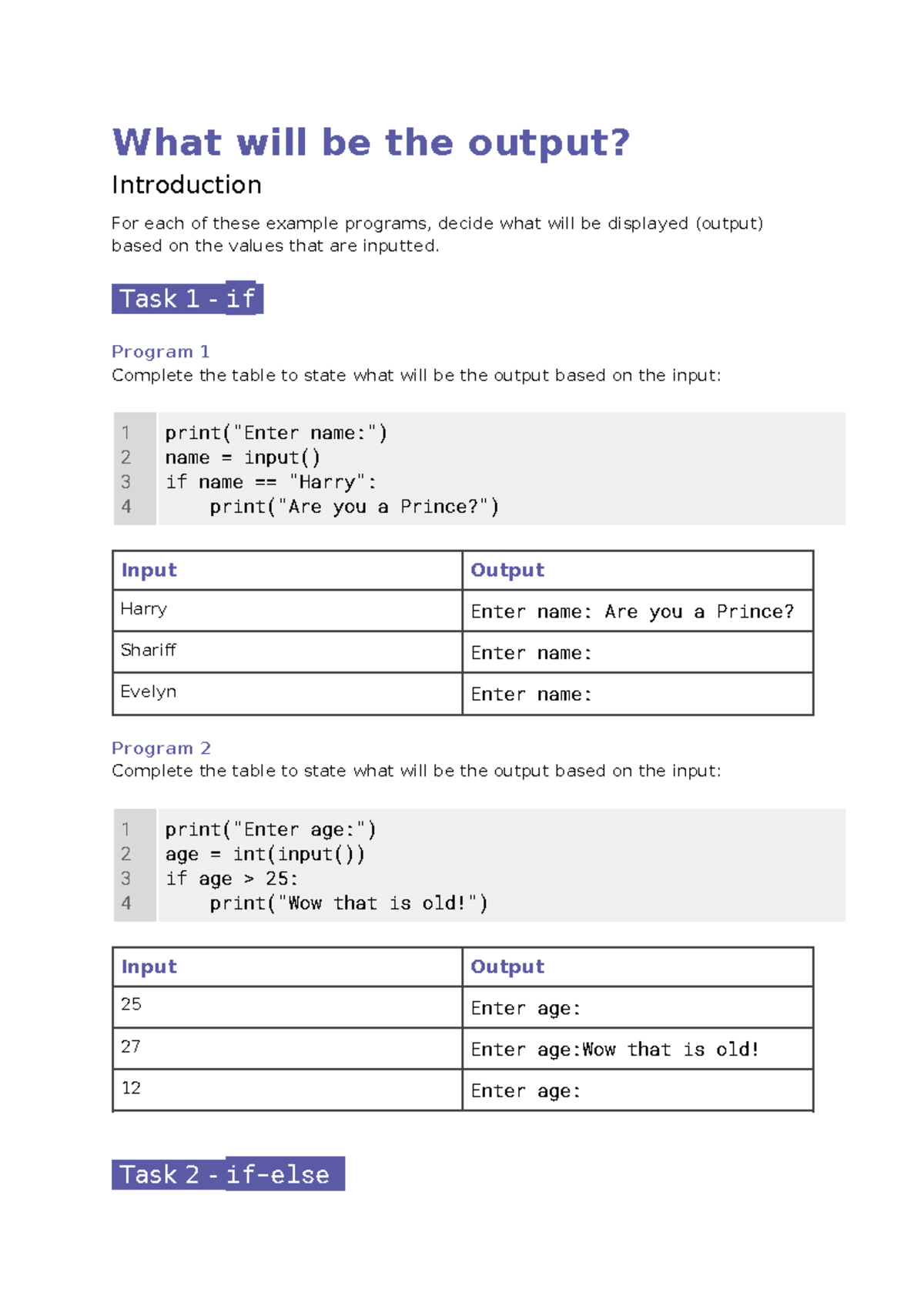 Output Analysis - Programming Logic Exercises (CS101) - Studocu