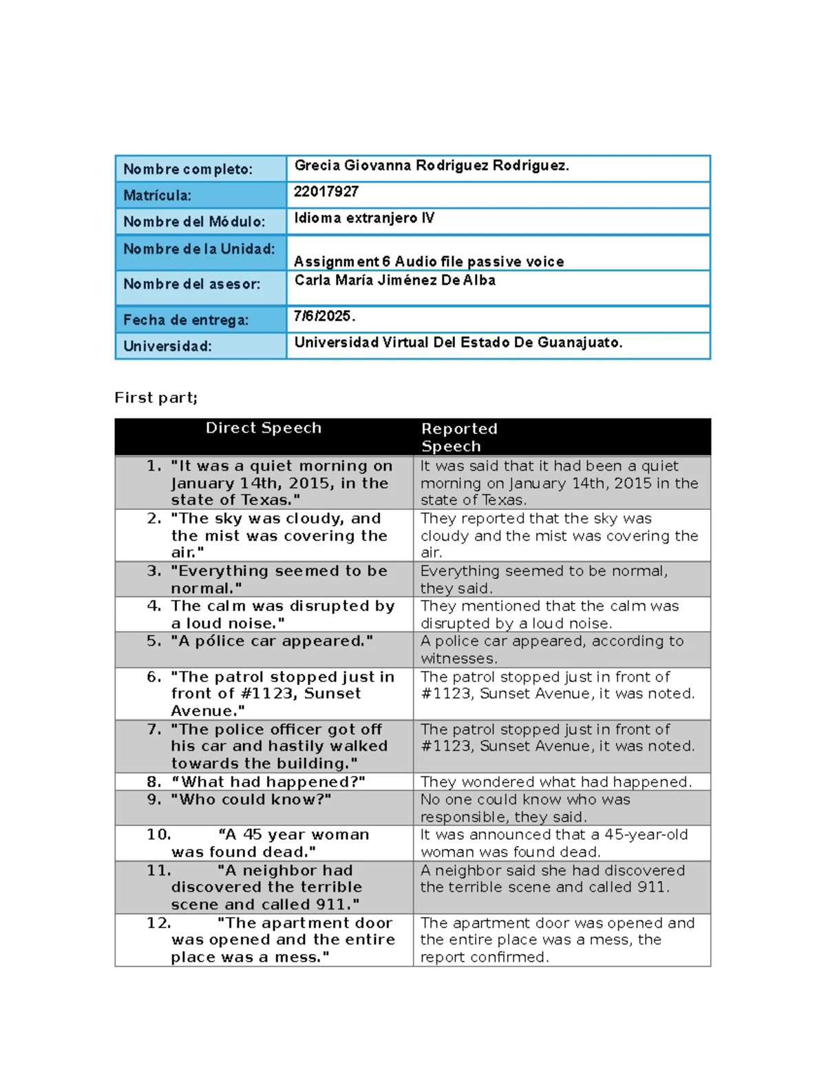Assignment 3 Questionnaire: Reported Speech Unit 2 Analysis - Studocu