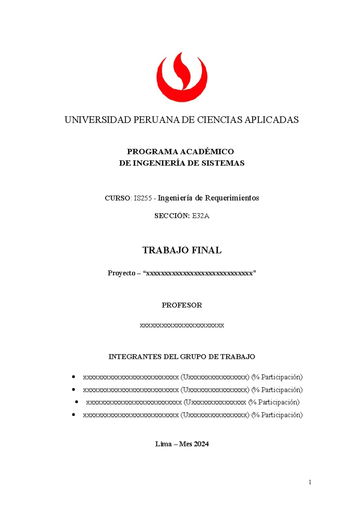IS255 - Trabajo Final: Proyecto de Ingeniería de Requerimientos - Document Preview
