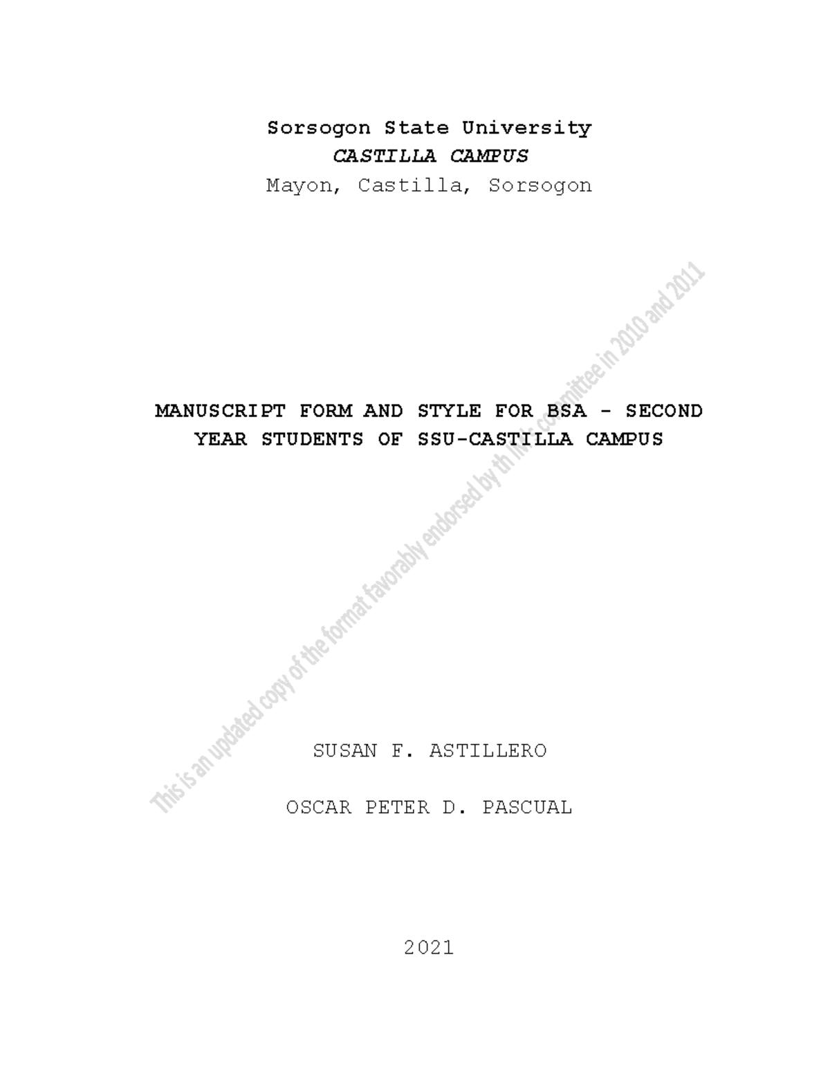 Manuscript Format Guidelines for BSA Students - SSU 2021 - Studocu