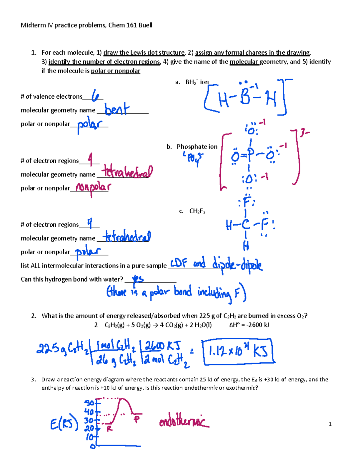 Chem 161 Midterm IV Practice Problems Solutions and Answers - Studocu