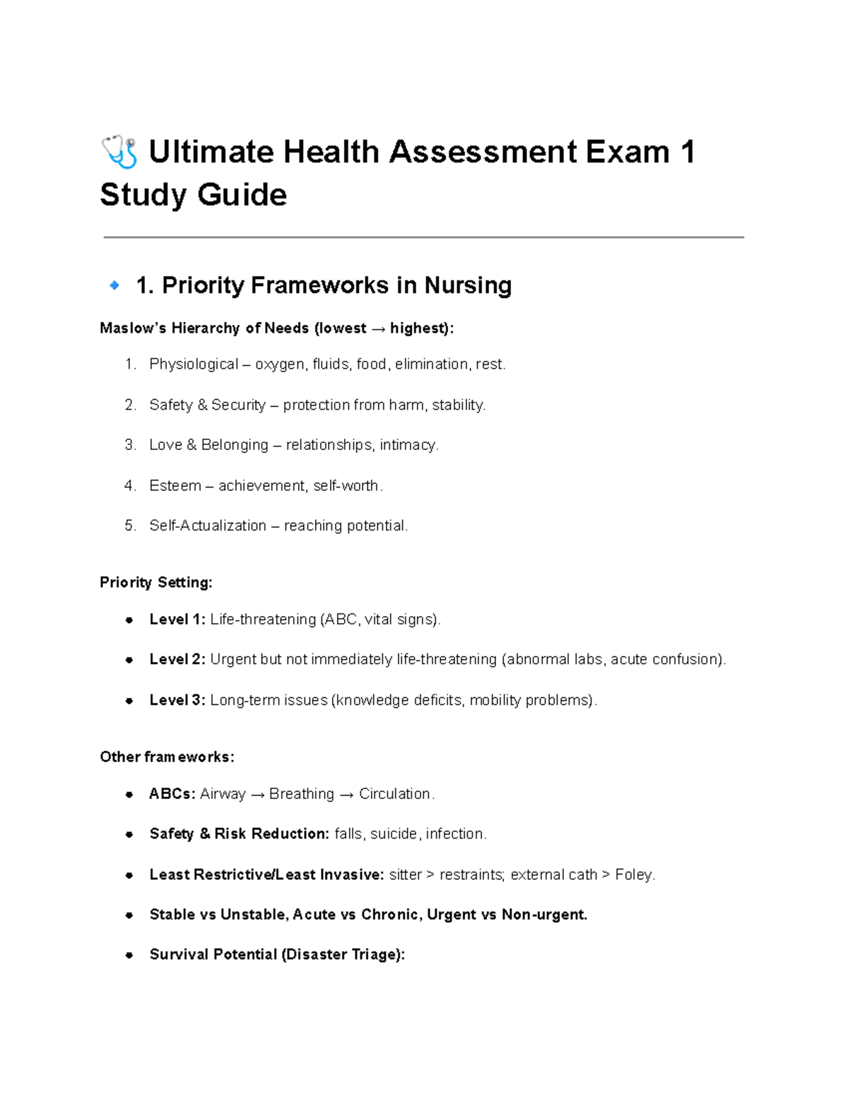 Ultimate Health Assessment Exam 1 Study Guide: Key Concepts ...