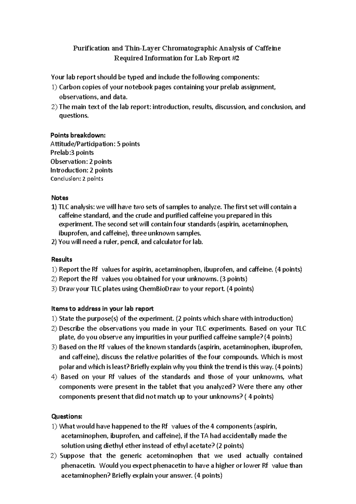 Lab Report: Purification & Chromatographic Analysis of Caffeine - Studocu