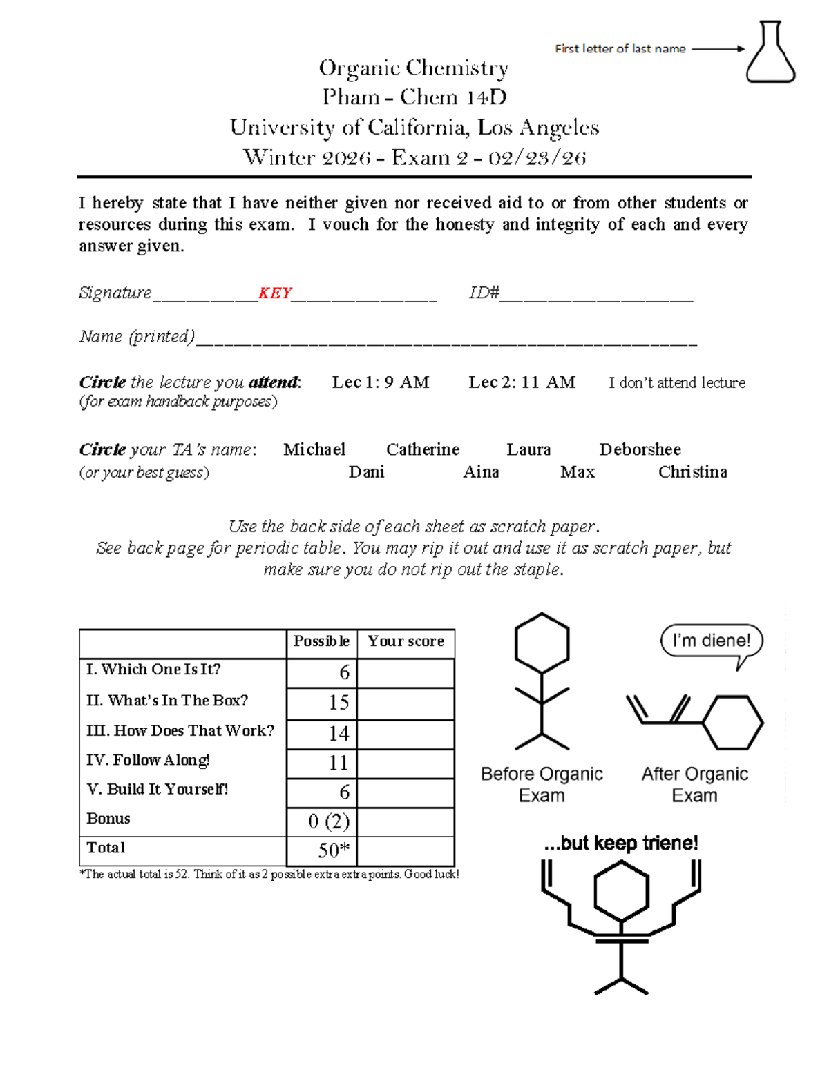 Organic Chemistry Chem 14D UCLA Winter 2026 Exam 2 Practice Key - Studocu