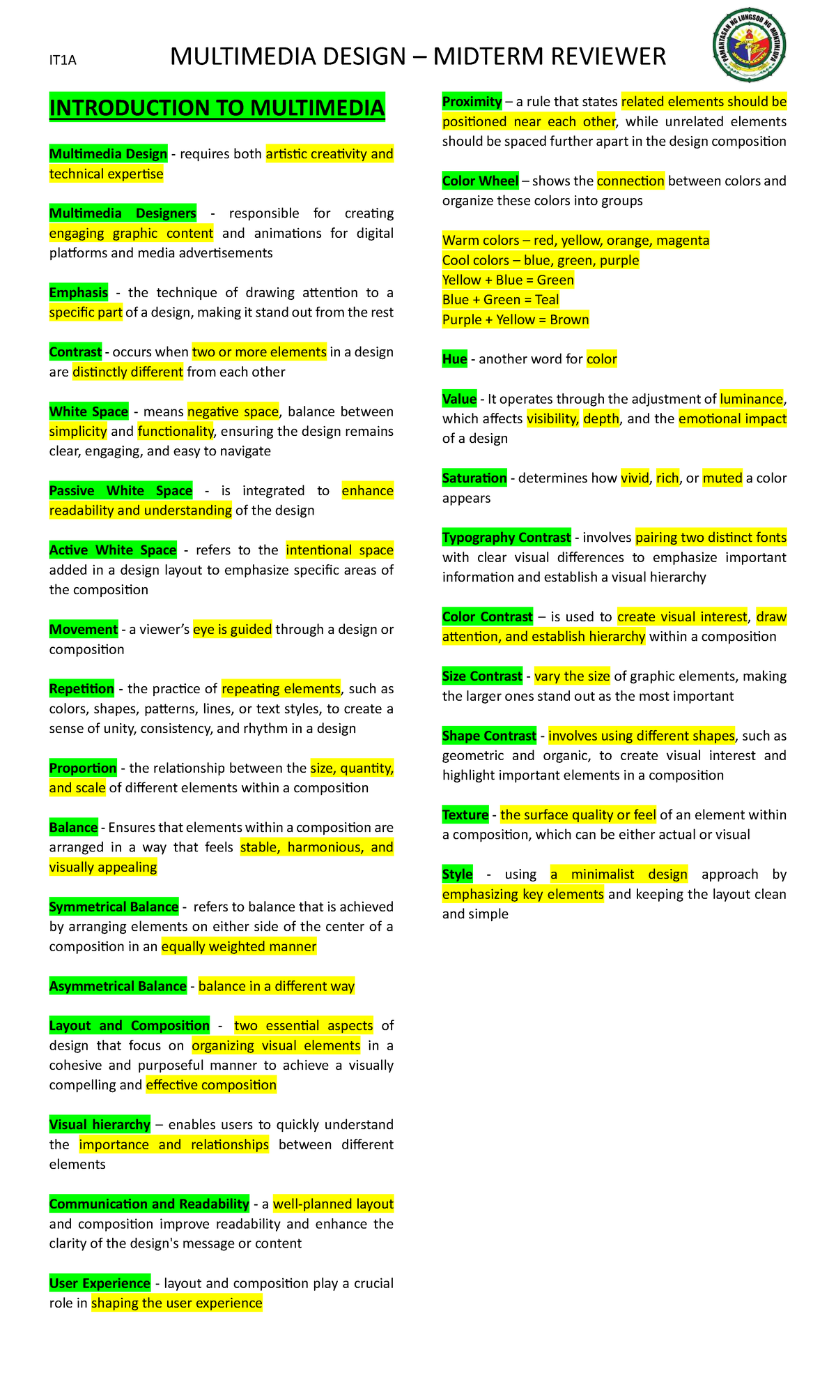 Midterm Reviewer Multimedia Design - INTRODUCTION TO MULTIMEDIA ...