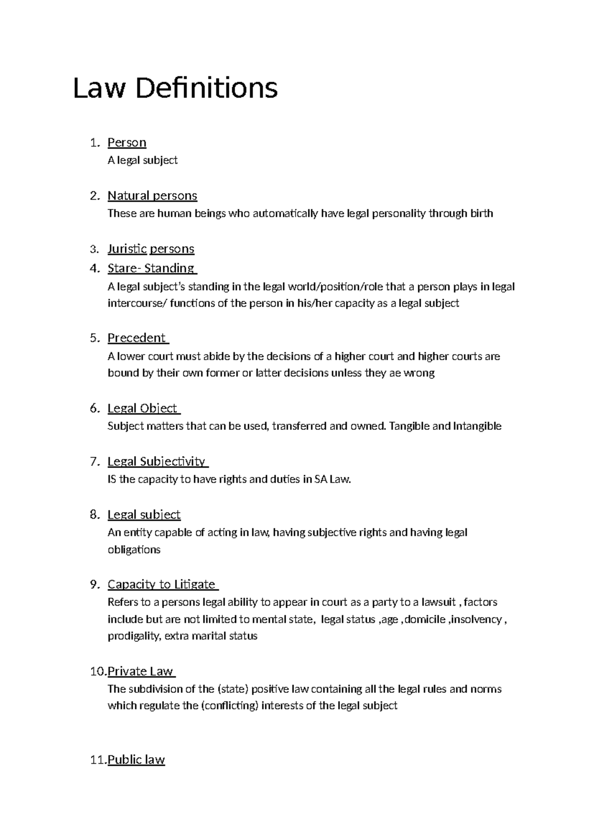 Law Definitions by Isaac Adeboye - Law Definitions 1. Person A legal ...