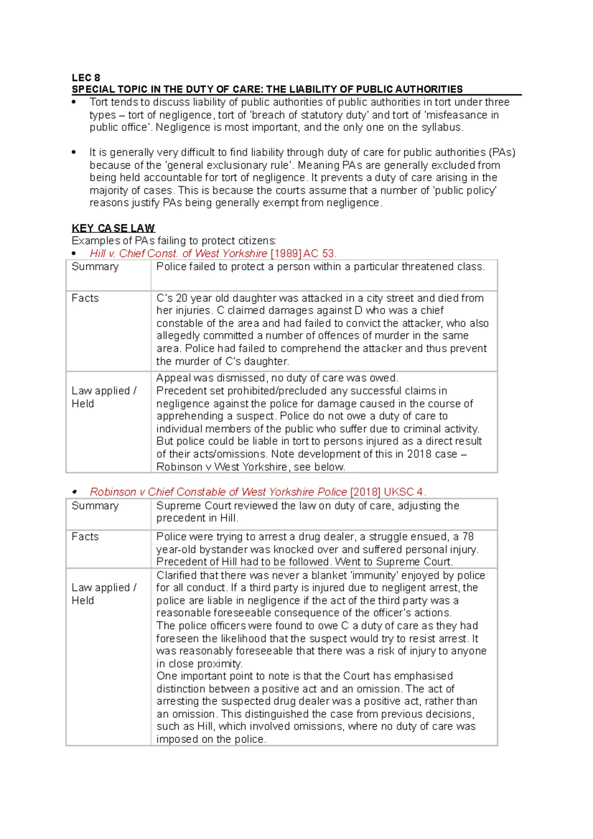 2. Duty of Care - Negligence Notes for Law Course - Studocu