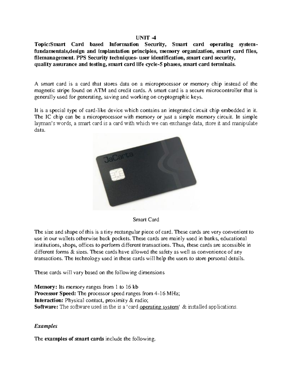 Unit 4: Smart Card-Based Info Sec & Database Security Techniques - Studocu