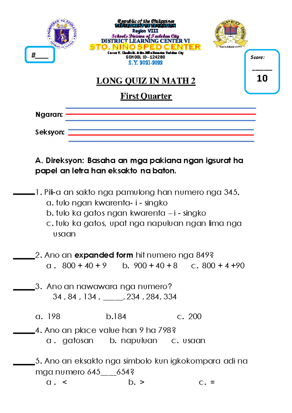 LONG QUIZ IN MATH 2 - it's time para na mag opopopop - LONG QUIZ IN ...
