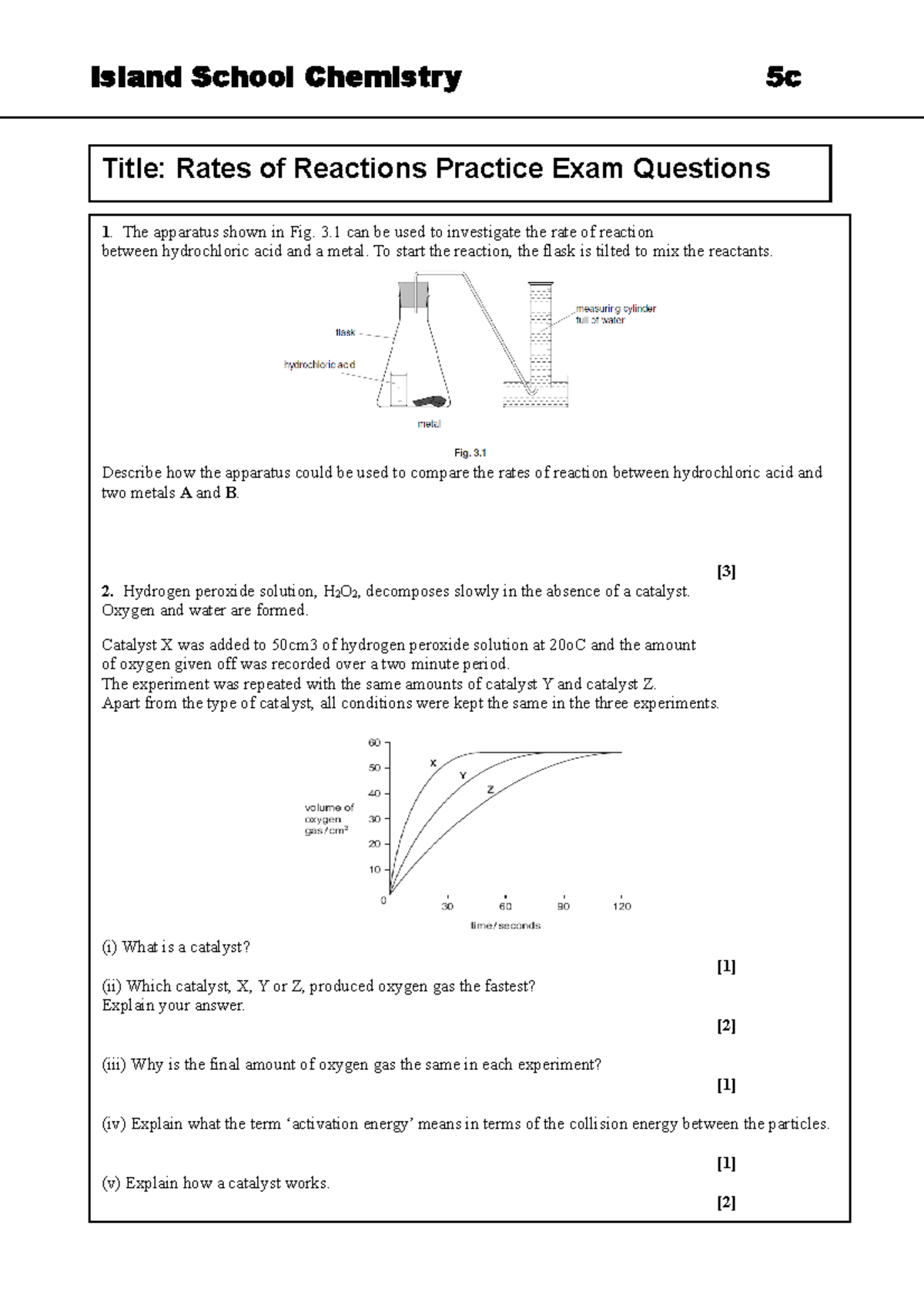 Rates of Reactions Practice Exam Questions (Chemistry 5c) - Studocu