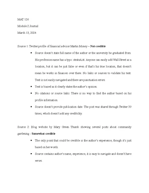 Mat 126 Module 2 Journal: Evaluating Source Credibility - Studocu
