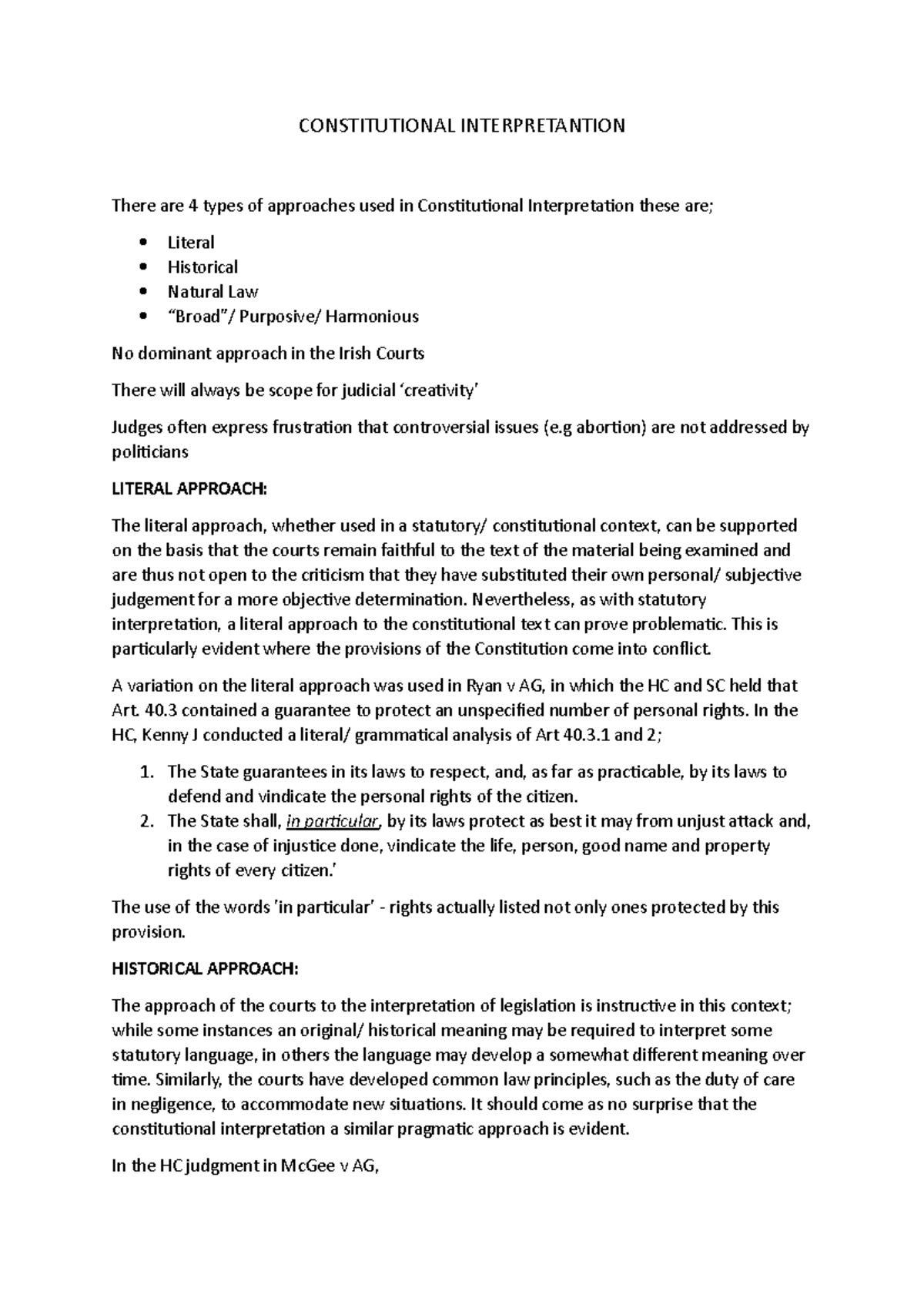 Constitutional Interpretation Approaches: An Overview for Law 101 - Studocu