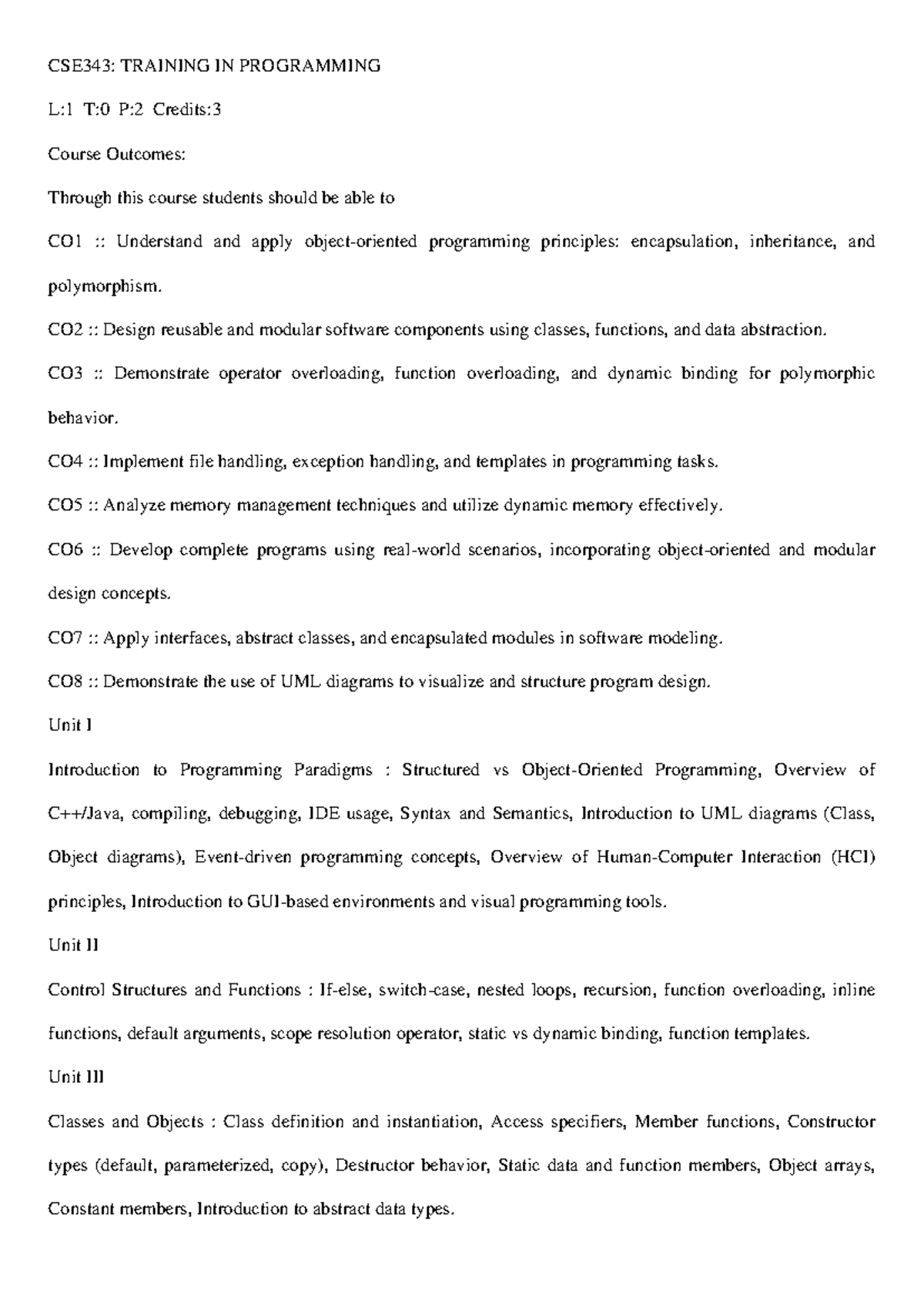 CSE343: Programming Principles and Concepts Syllabus - Studocu
