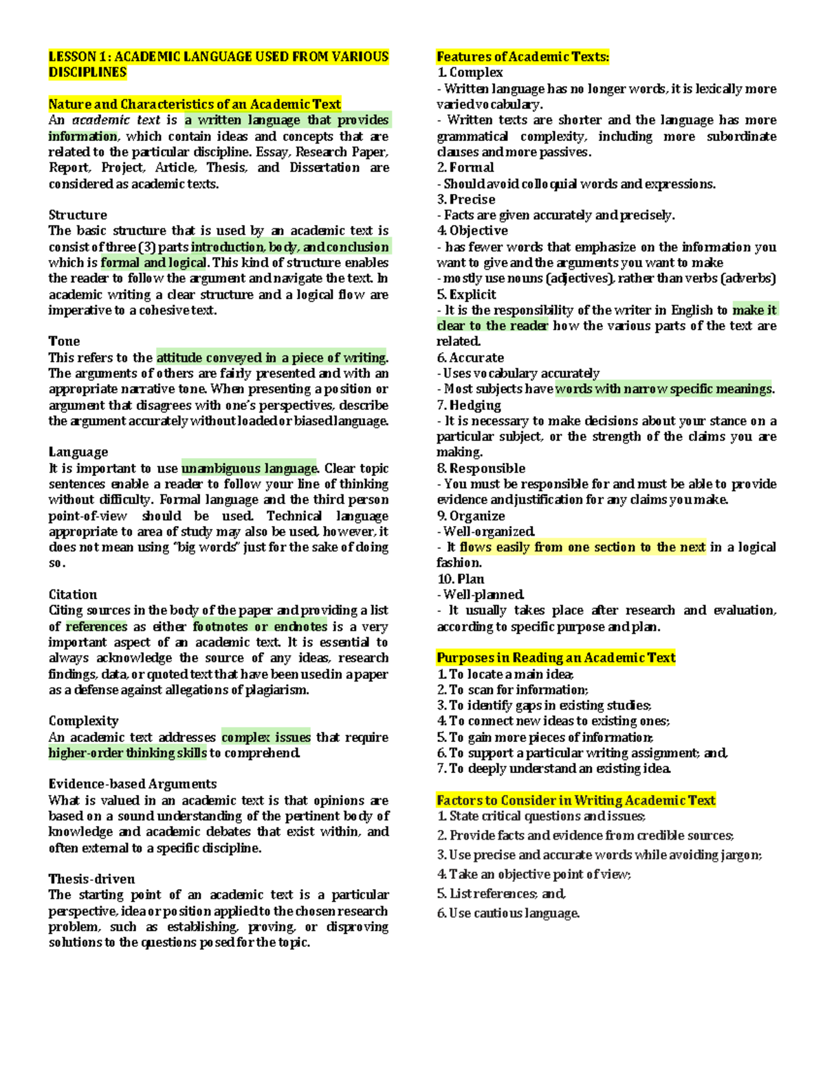 Lesson-1-Handouts - EAPP LESSON HANDOUTS - LESSON 1: ACADEMIC LANGUAGE ...