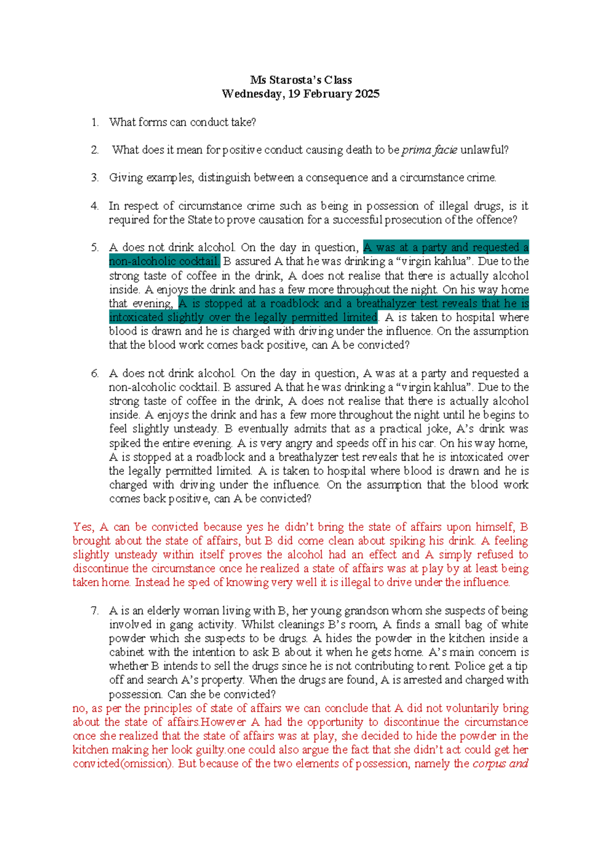Criminal Law Worksheet 2: Conduct, Causation & Omission Analysis - Studocu