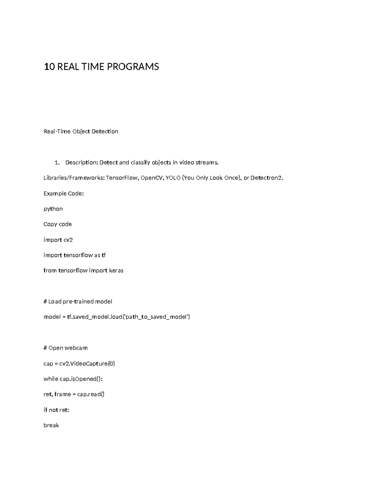 10 REAL TIME Programs - GOOD - 10 REAL TIME PROGRAMS Real-Time Object ...