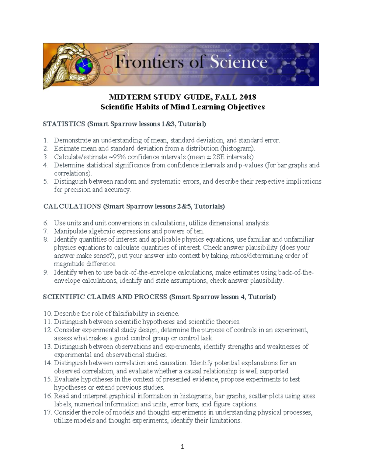 Midterm Study Guide: Key Concepts from Statistics, Mind & Brain, and ...