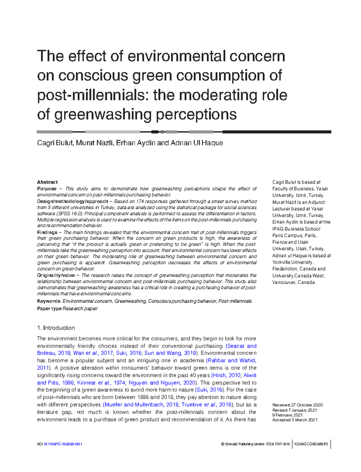 The Impact of Environmental Concern on Green Consumption: The Role of ...