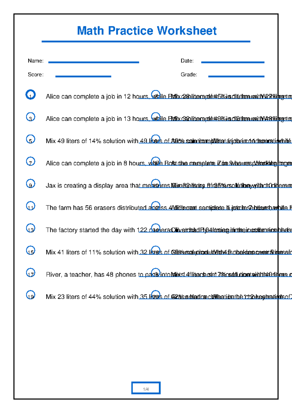 Math Practice Worksheet 4: Problem Set and Solutions - Studocu