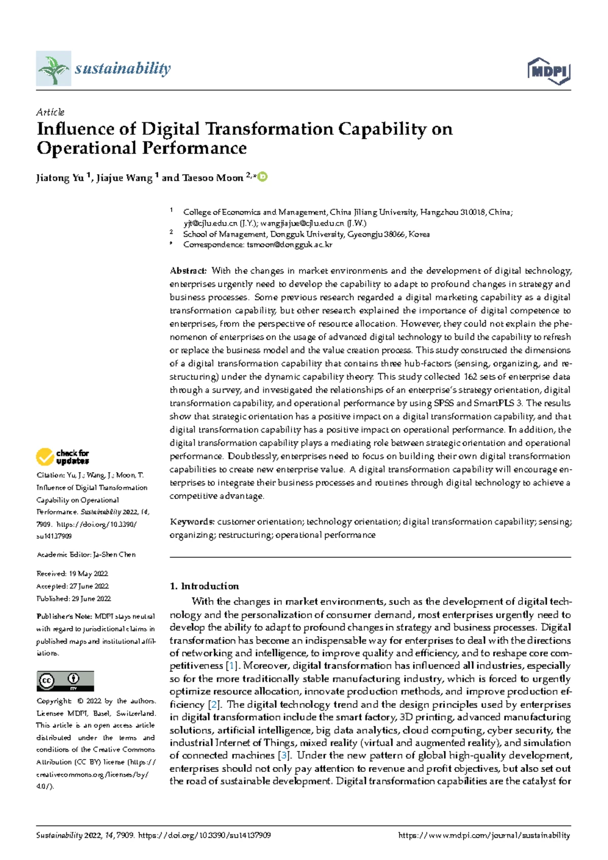 IMPACT OF DIGITAL CAPABILITY ON SMEs PERFORMANCE: MEDIATING ROLE OF ...