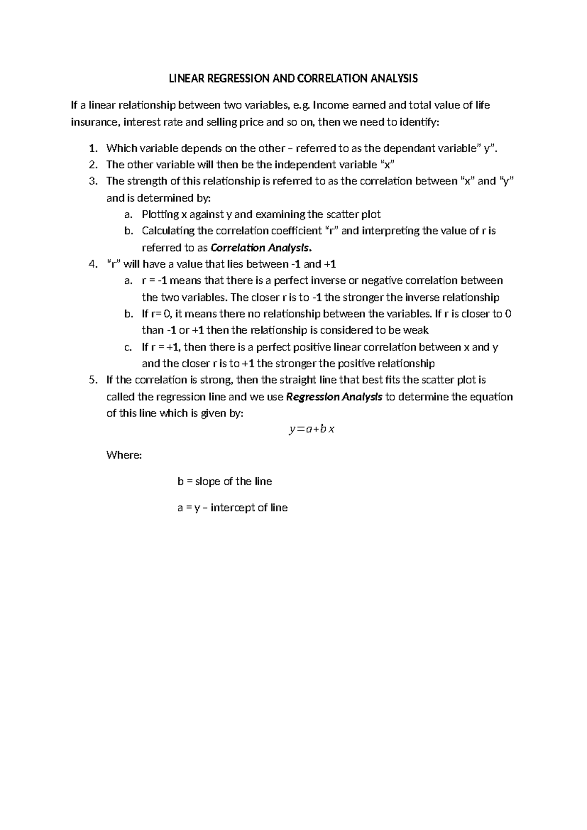 Linear Regression - Summary Notes for Stats 101 - Studocu