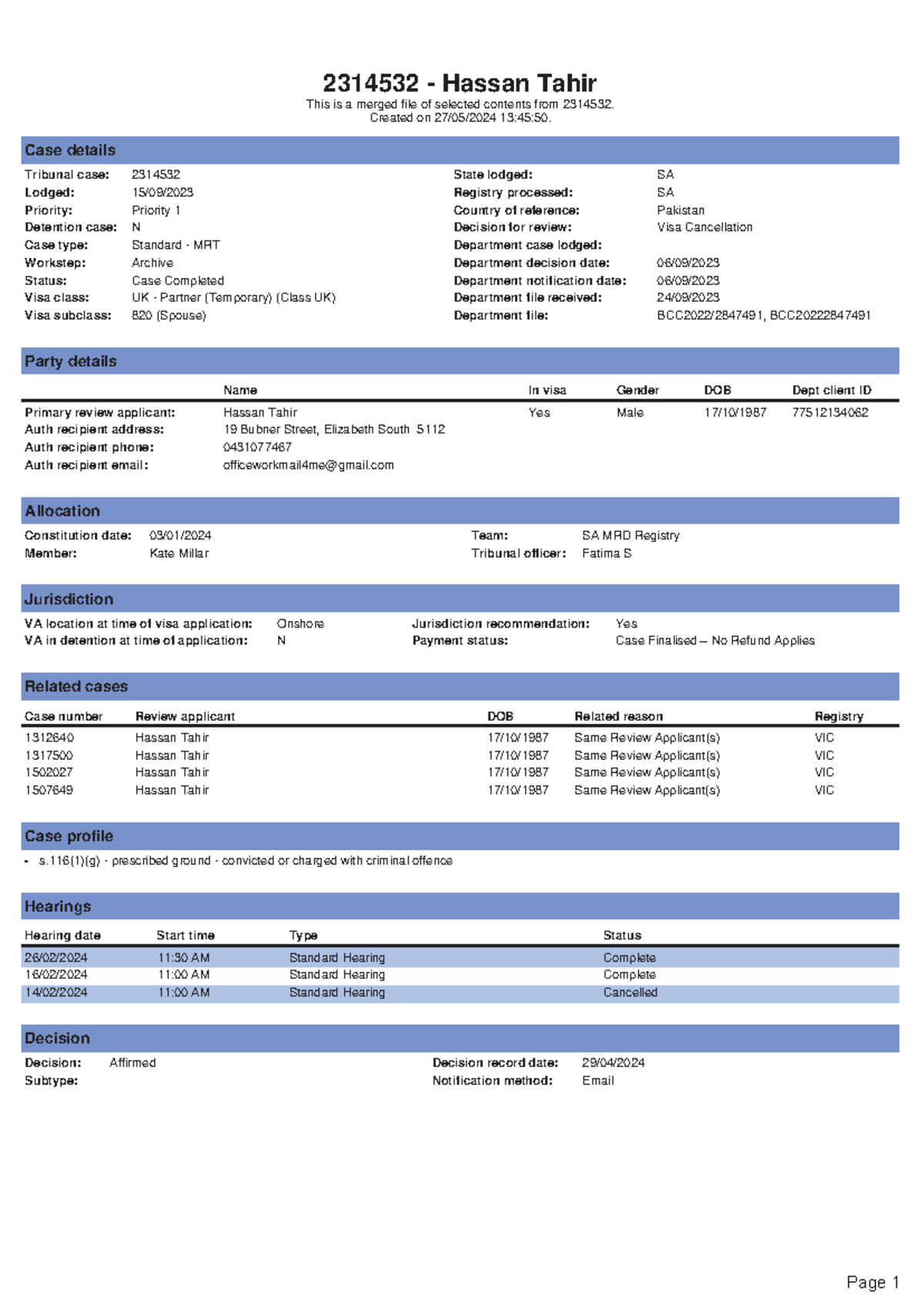 Application Review - AAT Case 2314532 - Hassan Tahir Details - Studocu