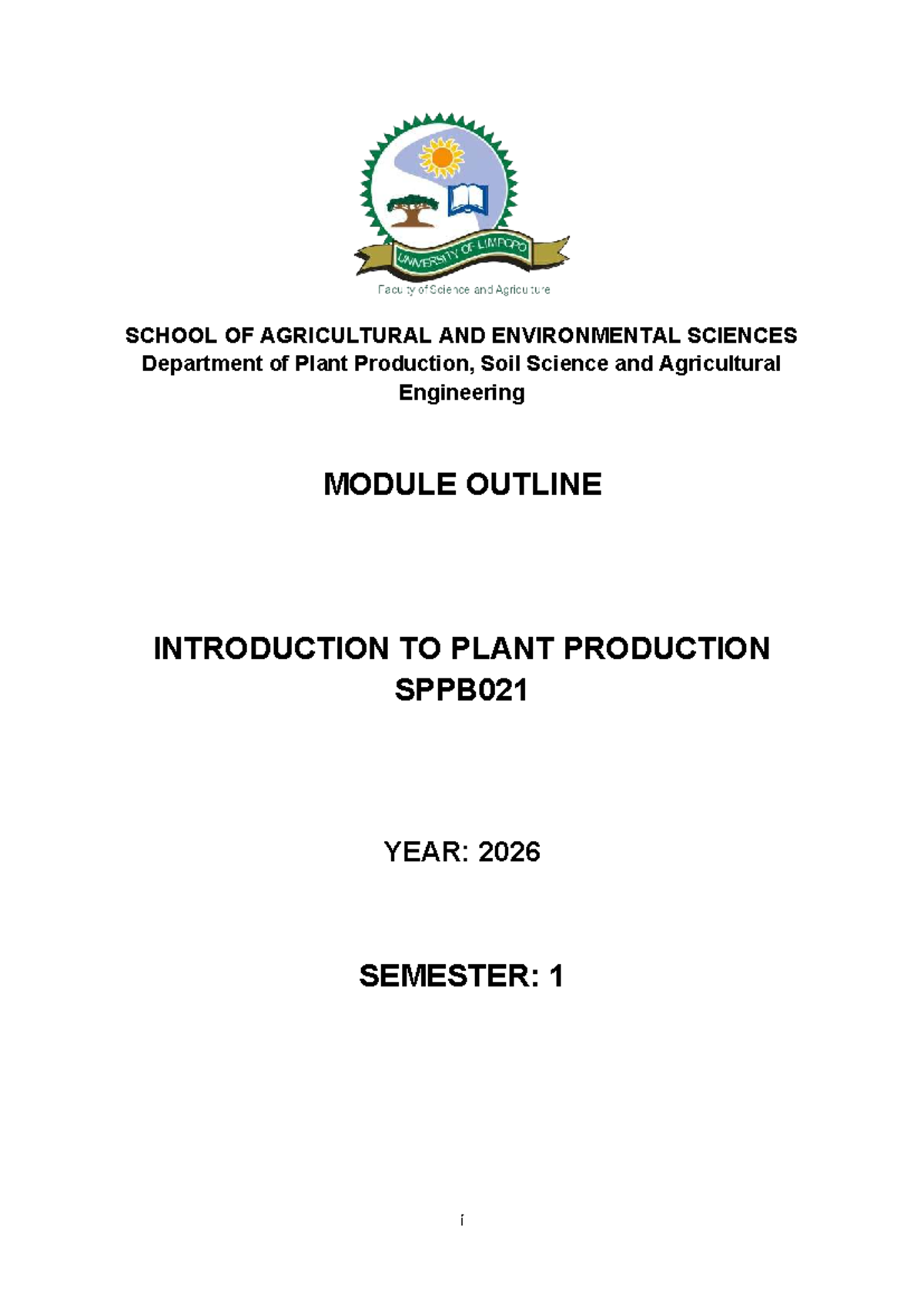 SPPB021 Module Outline: Introduction to Plant Production 2026 - Studocu