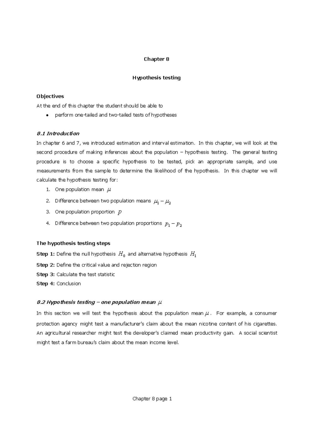 Stats 101: Chapter 8 - Hypothesis Testing Lecture Notes - Studocu