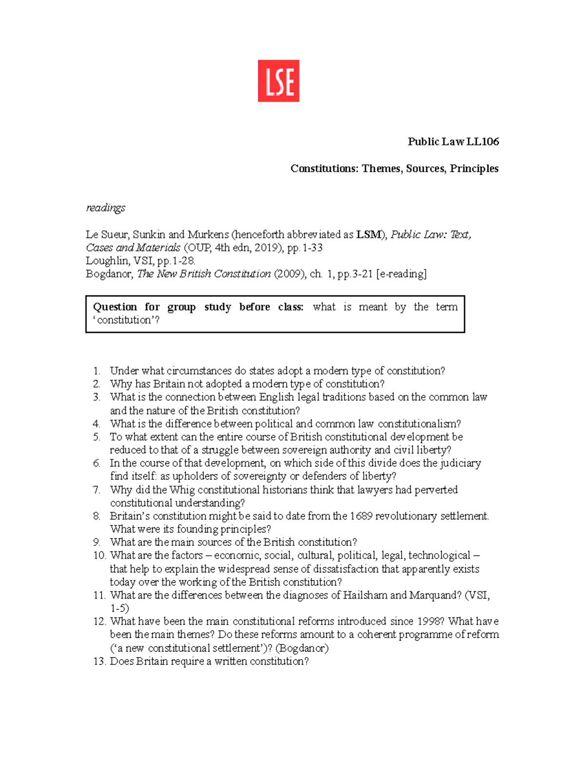 Constitutions in Public Law LL - Themes and Key Questions Study Guide ...