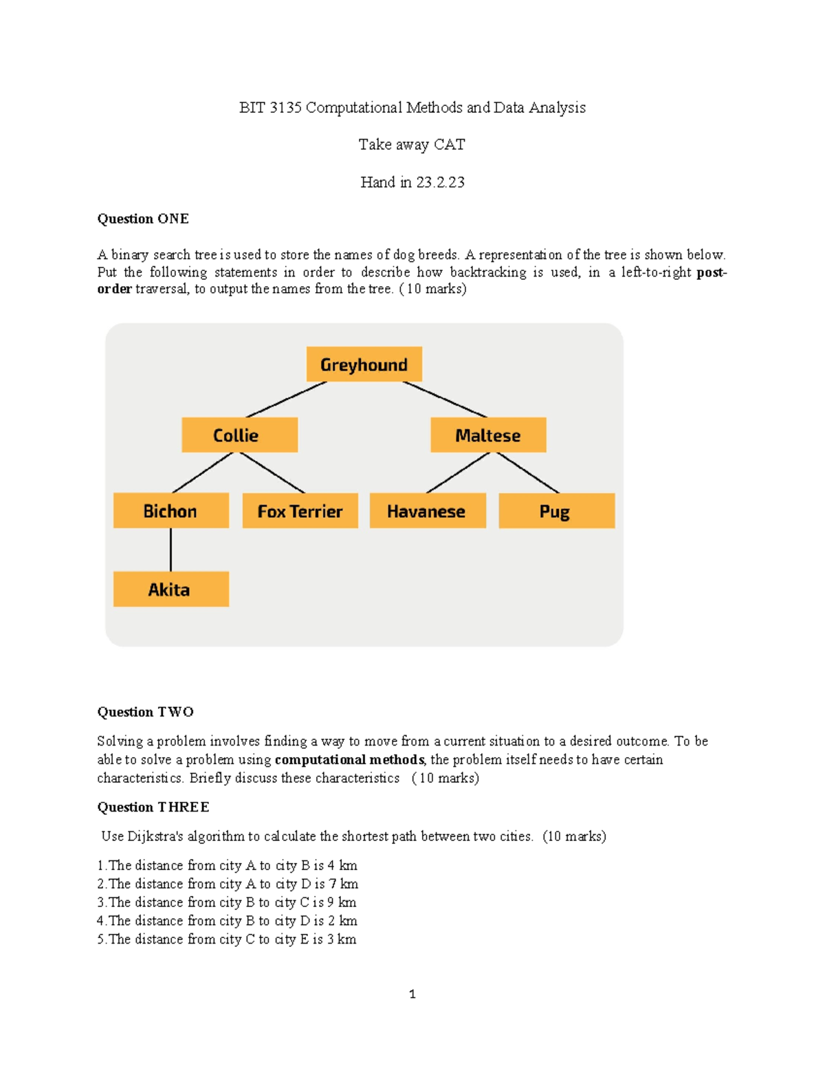 BIT 3135 Computational Methods and Data Analysis - Question ONE A ...