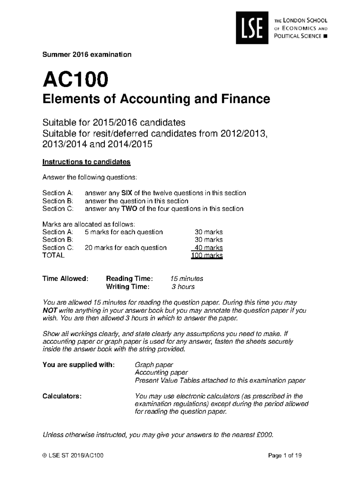 AC100-9 - Past exam papers for the course - Summer 2016 examination AC ...