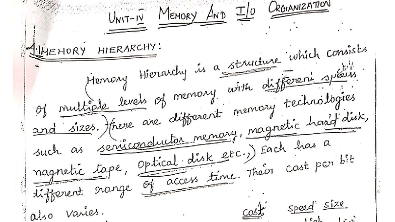 UNIT IV: Memory and I/O Organization Study Notes - Studocu