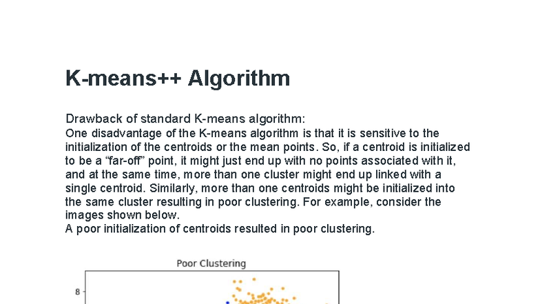 Kmeans++ Algorithm: Addressing Centroid Initialization Issues - Studocu