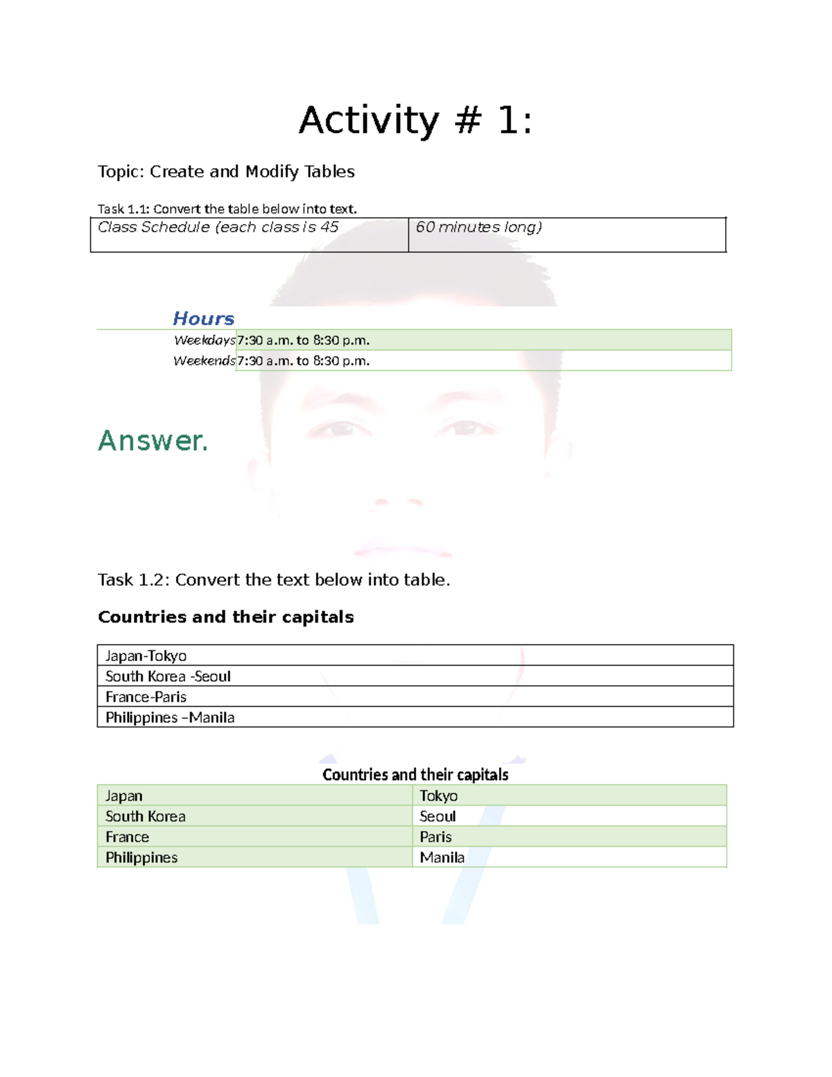 MS-Word-Worksheet: Creating & Modifying Tables & More Activities - Studocu