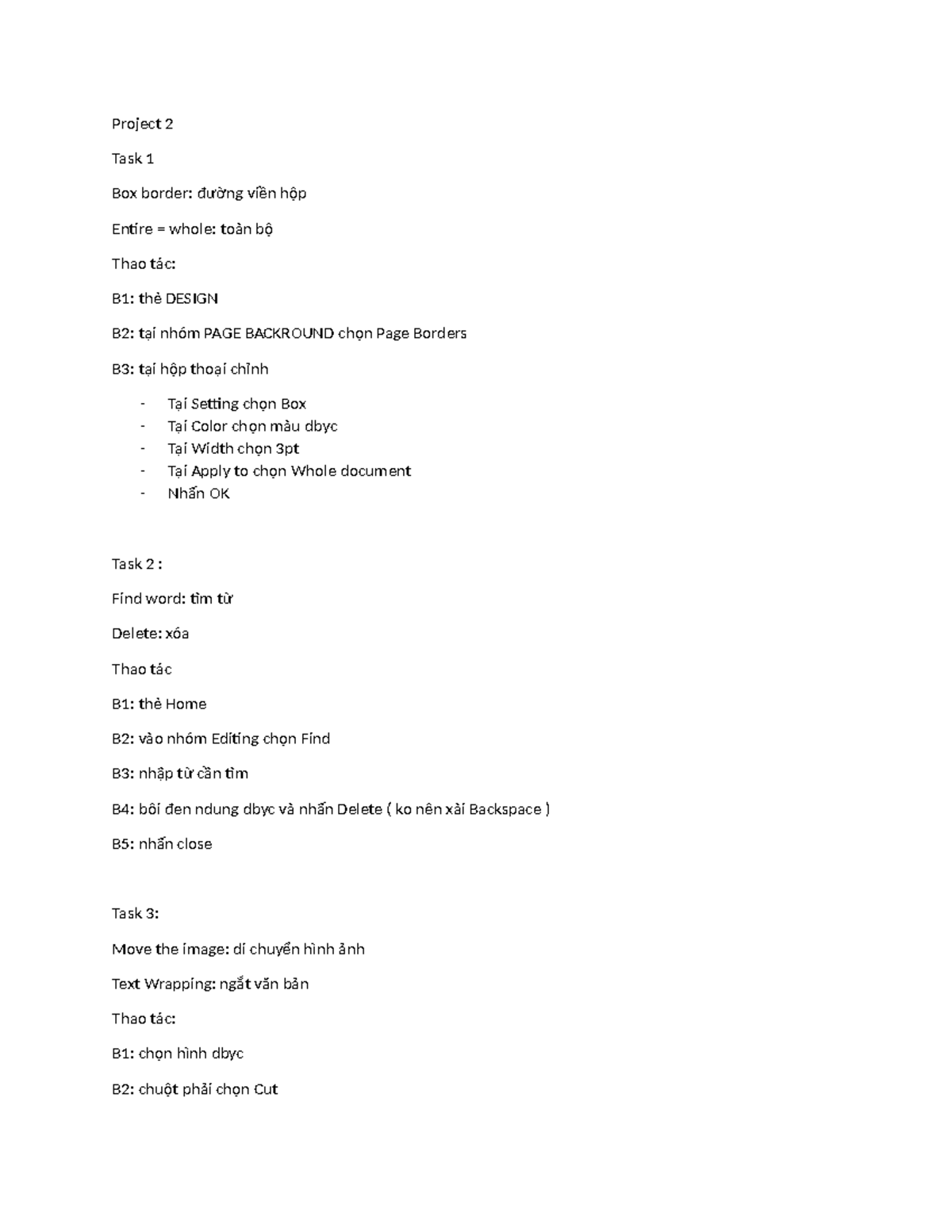 Word Processing Tasks Guide - Project 2, 4 & 5 Instructions - Studocu