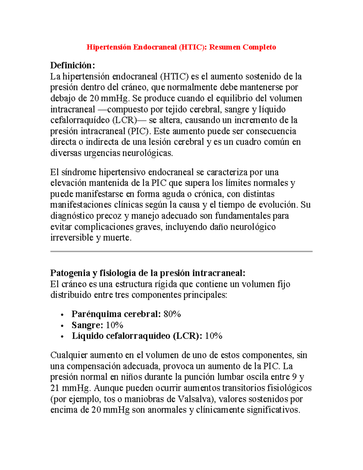 Hipertensión Endocraneal (HTIC): Resumen y Fisiopatología Completa ...