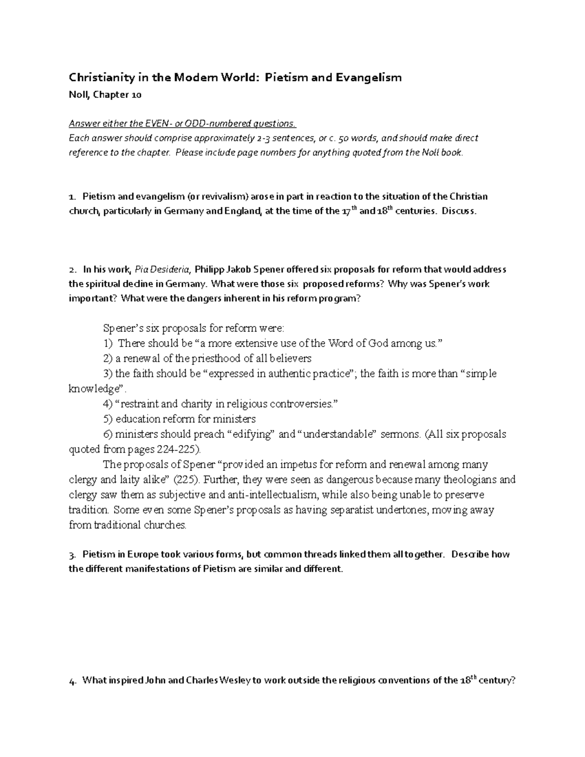 Noll, Chap 10 Summary Turning Points in Pietism & Evangelism