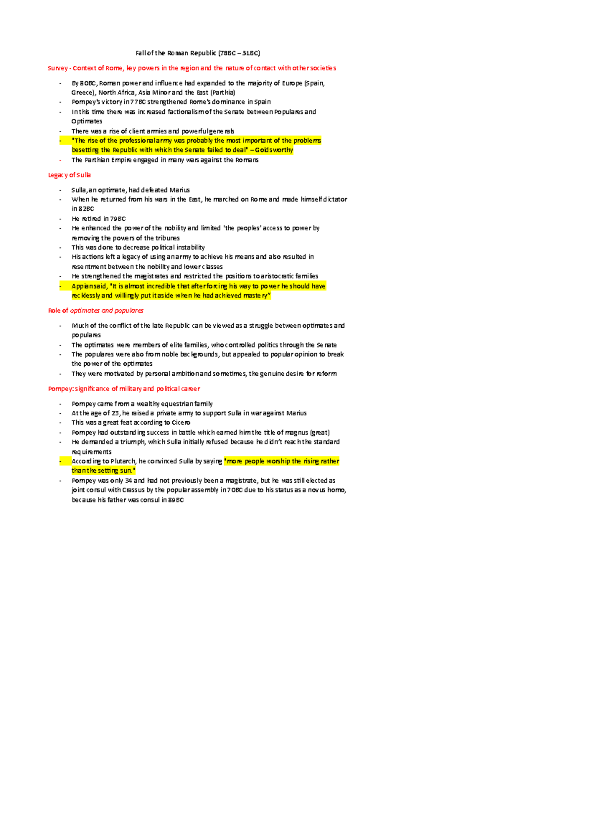 Fall of the Roman Republic Notes.docx - Google Docs - Fall of the Roman ...