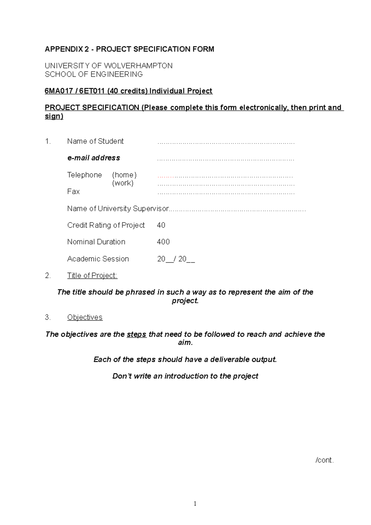 PSF - to get details - APPENDIX 2 - PROJECT SPECIFICATION FORM ...