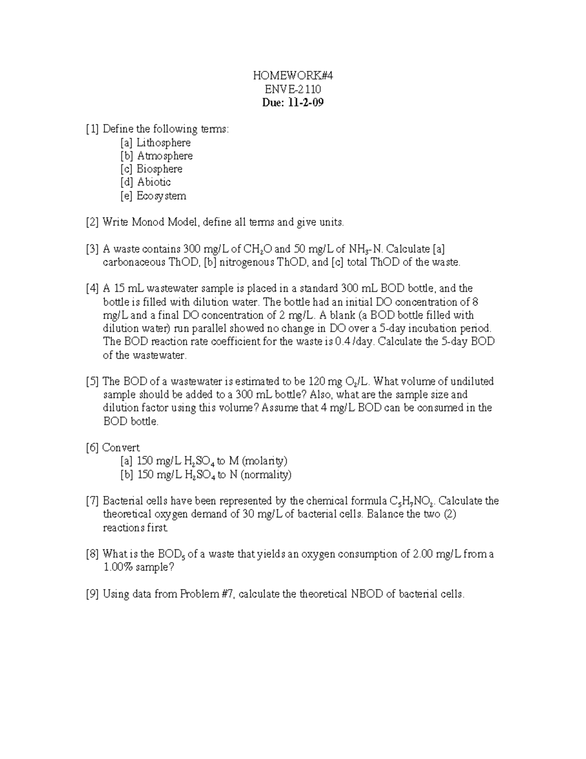 ENVE- HW5 Solutions: Key Concepts and Calculations Explained - Studocu