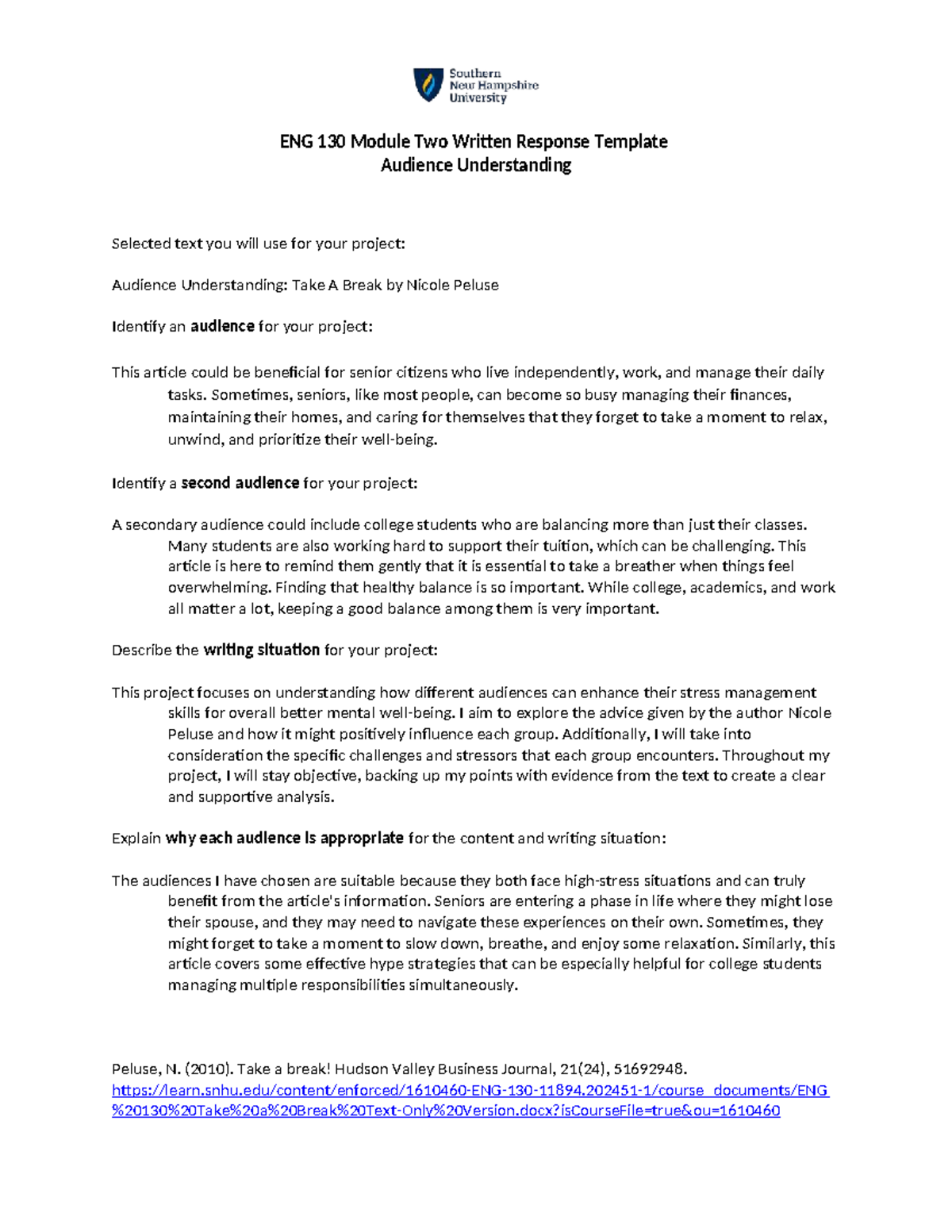 ENG 130 Module Two Written Response: Audience Analysis of 