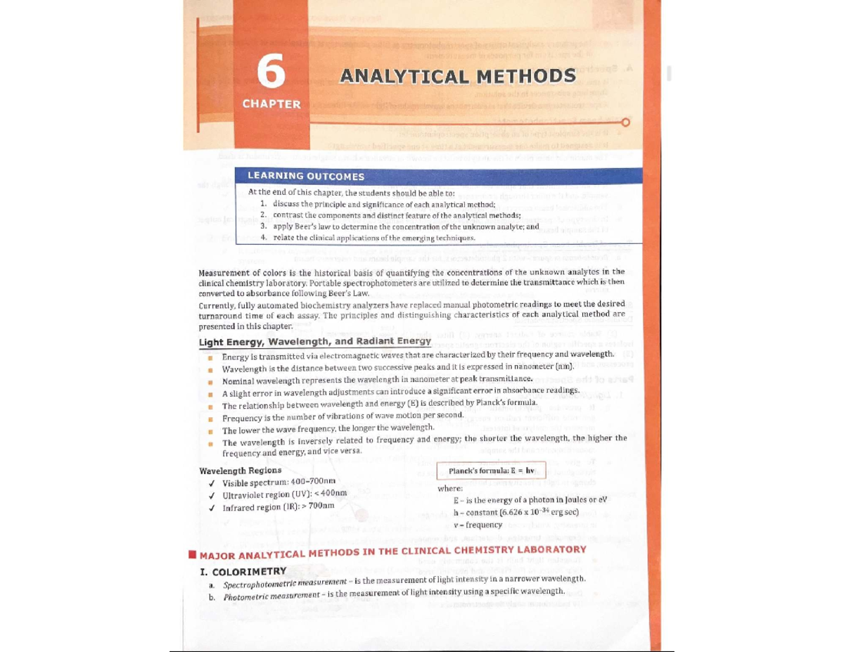 Clinchem Midterm - Analytical Methods and Learning Outcomes - Studocu