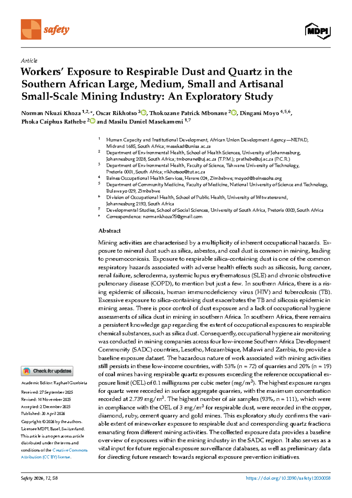 Exploratory Study on Respirable Dust & Quartz in SADC Mining Industry ...