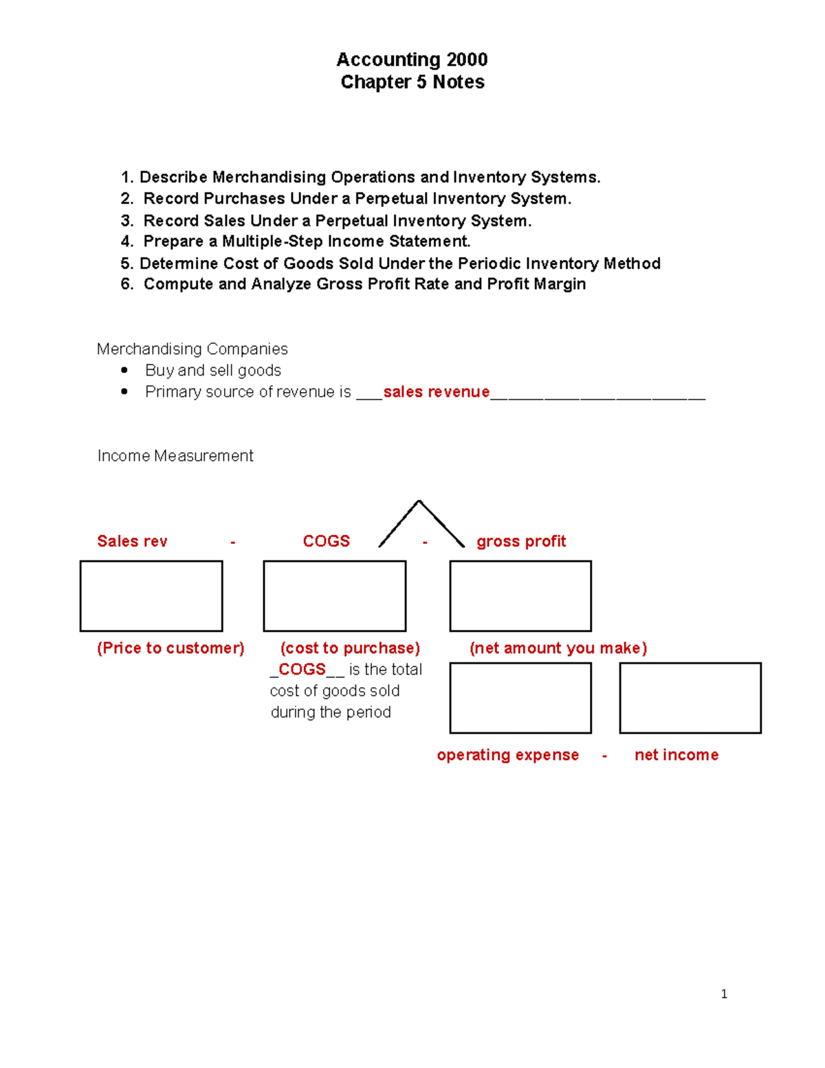 ACCT 2000 – Chapter 5 Merchandising Operations and Income Statements ...