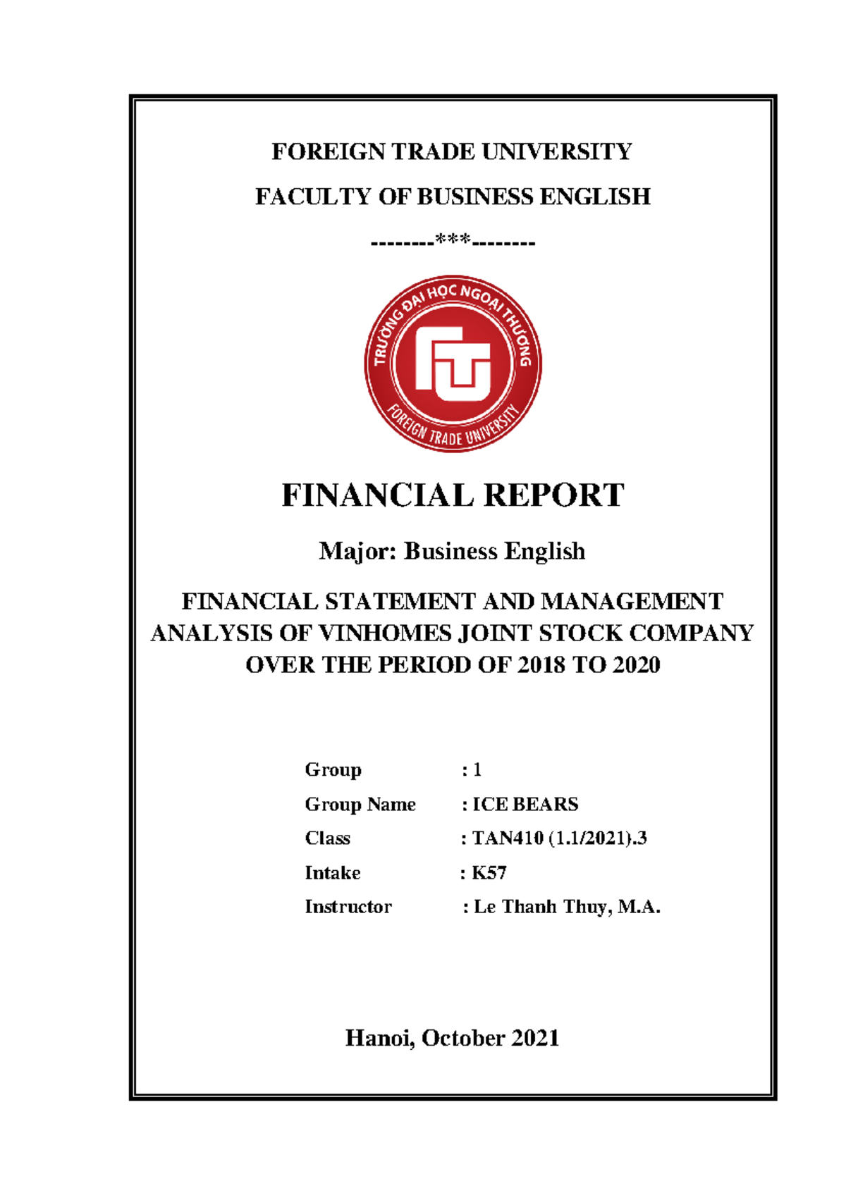 [Group 1] Financial Report - FOREIGN TRADE UNIVERSITY FACULTY OF ...