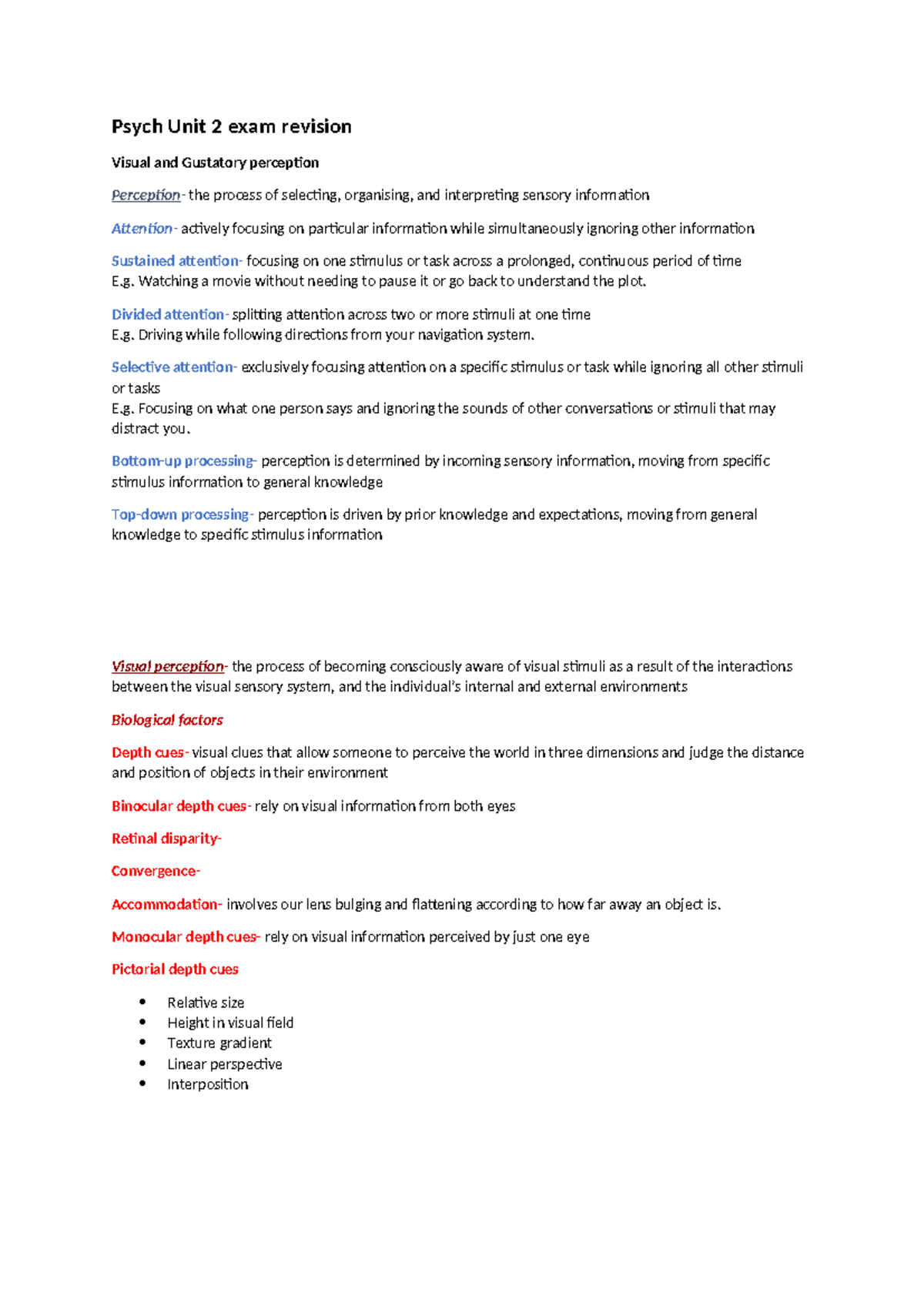 Psych Unit 2 Exam Revision Summary: Key Definitions & Concepts - Studocu